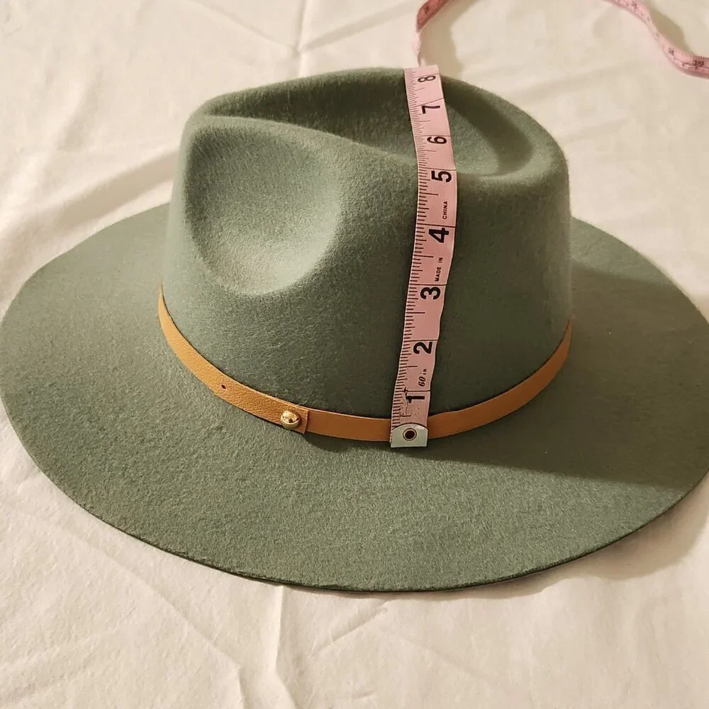 Fedora Hat Sage Green Soft Felt Pinched Crown Wide Brim Unisex Travel Walking